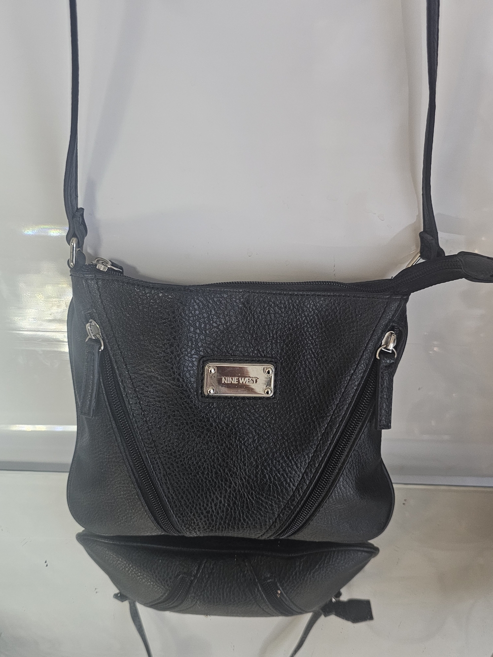 Nine West Black Pebbled Leather Like  Crossbody Purse
